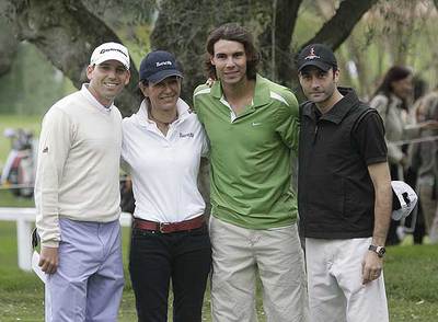 Sergio García, Ana Patricia Botín, Nadal y Enrique Ponce, ayer en Castellón, en un torneo de golf.