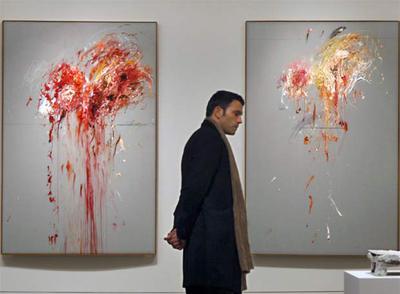 Dos cuadros de la serie de Cy Twombly  Nueve discursos sobre Cómodo,  en el Guggenheim.