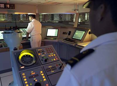 Puesto de mando de un barco recreado por Transans.