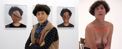 A la izquierda, la artista Esther Ferrer; a la derecha, durante una  performance  en 2000.