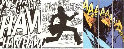 A la izquierda, dos viñetas de  Corto Maltés  (1975), de Hugo Pratt; a la derecha, fragmento de  La Sombra  (1989), de Howard Chaykin.