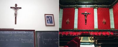 Un crucifijo en el colegio de Valladolid objeto de la sentencia. A la derecha, interior del Supremo.