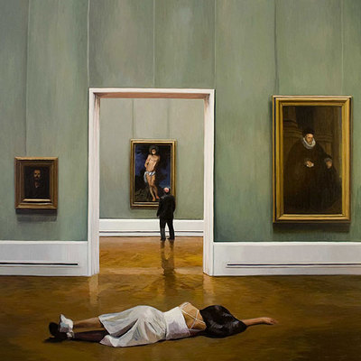  San Sebastián  (2008), óleo de la artista peruana Sandra Gamarra, que desarrolla en buena parte de su pintura una reflexión sobre los museos contemporáneos.