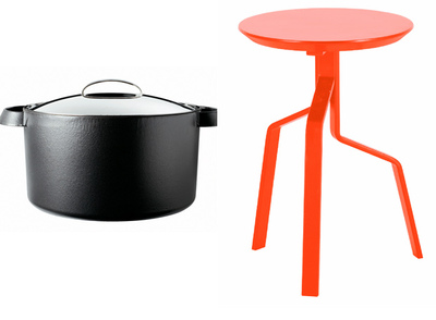 Arriba, olla del diseñador Halskov Dalsgaard para Ikea; a la izquierda, taburete de Patrik Petterson para Habitat.