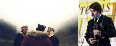 Fotograma de  El cant dels ocells , de Albert Serra, y el cineasta tras recoger el Premio Gaudí al mejor director.