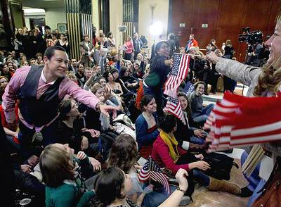 Celebración con motivo de la investidura del nuevo presidente de EE UU, Barack Obama, en el hotel Intercontinental del paseo de la Castellana.
