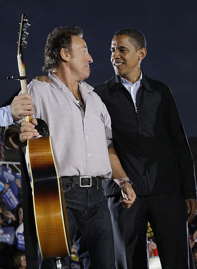 Bruce Springsteen y Barack Obama, juntos en Cleveland el pasado 2 de noviembre, cuando el músico estrenó su  Working on a dream. 