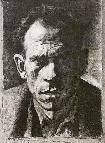 Retrato del albañil Manuel Estévez, uno de los dibujos que realizó en la cárcel de Tui el pintor lugués Prieto Coussent, acusado de ayudar 