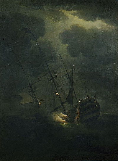  La pérdida del HMS Victory,  de Peter Monamy, que se conserva en el National Maritime Museum de Londres.