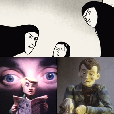 Arriba, un fotograma de  Persépolis,  inspirada en la novela gráfica de la iraní Marjane Satrapi; abajo, a la derecha,  Going equipped,  de Peter Lord; a la izquierda,  Confessions of a foyer girl , del mismo director.