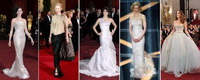 De izquierda a derecha, Anne Hathaway (Armani Privé), Tilda Swinton (Lanvin), Marisa Tomei (Versace Atelier), Nicole Kidman (L'Wren Scott) y Sarah Jessica Parker (Dior).