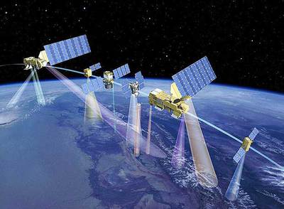 Ilustración del  Tren A  con seis satélites de observación de la Tierra.
