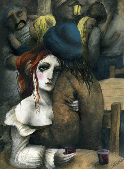 Ilustración de Ana Juan para  Cuentos esenciales  de Maupassant.