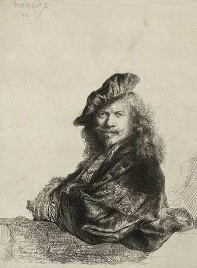  Self-portrait leaning on a stone sill  (1639), uno de los autorretratos de Rembrandt expuesto en el Albertina.