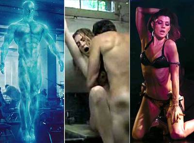 De izquierda a derecha, fotogramas de  Watchmen, Juegos secretos  y El luchador.