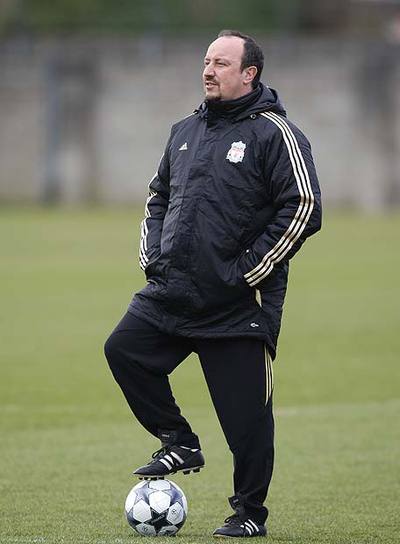 Benítez, ayer en el entrenamiento del Liverpool.