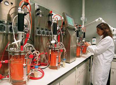 Una empleada trabaja en los laboratorios Pharmamar, filial de Zeltia, en Colmenar Viejo (Madrid).