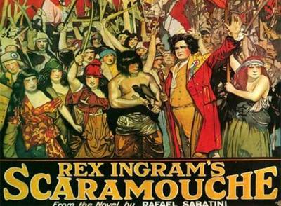 Cartel de promoción del filme  Scaramouche,  la versión protagonizada por Ramón Novarro en 1923.