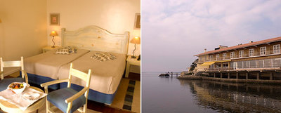 Habitación de la  pousada  y fachada a la ría de Murtosa.