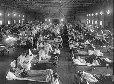 Víctimas de la  gripe española  en un hospital cercano a Fort Riley (Kansas) en 1918.