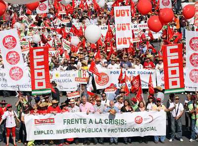 Cabecera de la manifestación del Primero de Mayo, ayer en Málaga.