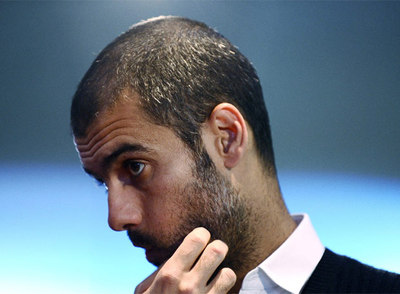 Pep Guardiola, en un momento de su conferencia de prensa de ayer.