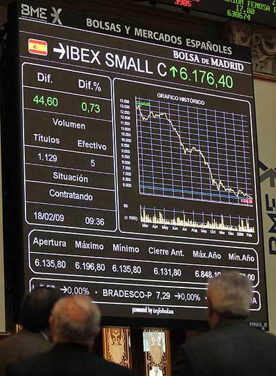 Patio de operaciones de la Bolsa de Madrid.