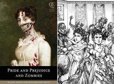 Portada e ilustración de  Pride and prejudice and zombies (Orgullo y prejuicio y zombies),  de Seth Grahame-Smith.