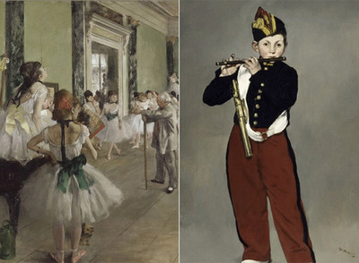  La clase de danza  (entre 1871 y 1874), de Edgar Degas; a la derecha,  El flautista  (1866), de Edouard Manet.