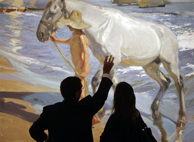 El cuadro  El baño del caballo  (1909), de Sorolla, en la exposición del Prado.