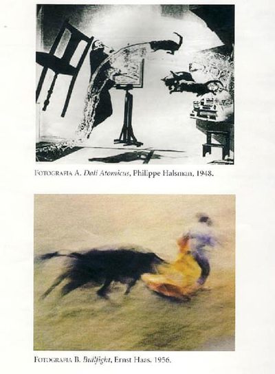 Arriba, fotografía de la serie  Dalí Atomicus , de Philippe Halsman, realizada en 1948. Abajo,  Bullfight , de Ernst Haas, de 1956.