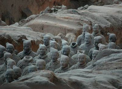 Guerreros de terracota encontrados en 1974 en Xi'an.
