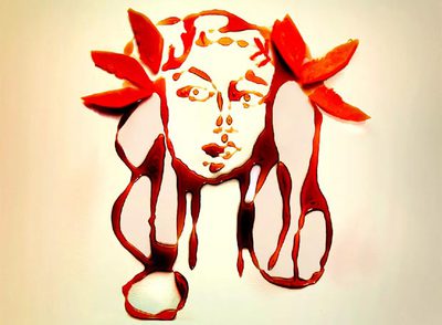 Cabeza de mujer hecha con  arrop i tallaetes  en homenaje a Pablo Picasso.