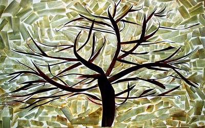 Berenjenas rellenas de jamón, homenaje a la obra  Gray Tree  de Piet Mondrian.