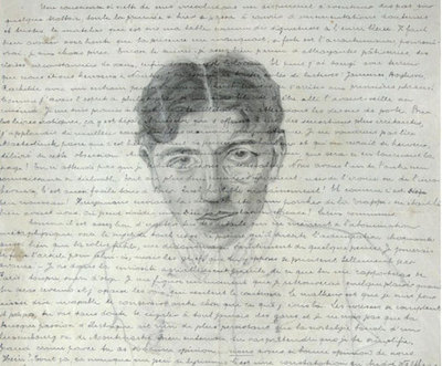 Carta de André Breton a Théodore Fraenkel, con autorretrato del autor, expuesta el año pasado en la muestra  Los escritores diseñan  del Museo Berardo de Lisboa.