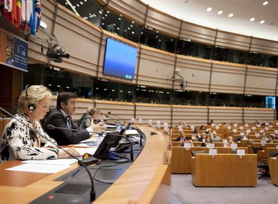 El   lehendakari   durante su intervención en el pleno del Comité de las Regiones, en la sede del Parlamento Europeo de Bruselas.