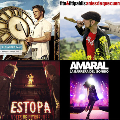 Portada de los discos de Alejandro Sanz  (Paraíso express),  Fito & Fitipaldis  (Antes de que cuente diez),  Estopa  (Voces de ultratumba)  y Amaral  (La barrera del sonido). 