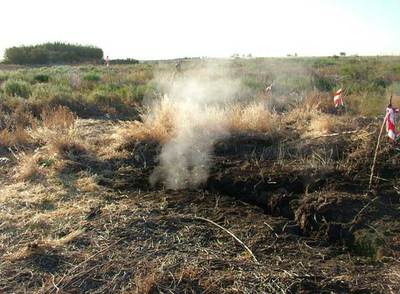 Una fumarola sale de una de las grietas que plagan las Tablas de Daimiel.