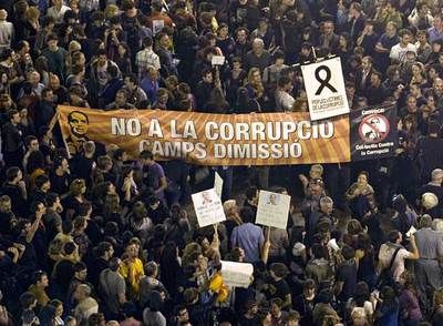 Manifestación en Valencia contra la corrupción en la que se pidió la dimisión de Camps.
