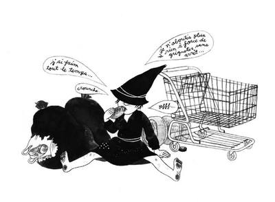 Viñeta de Geneviève Castrée en la que aparece su  álter ego,  la brujita Ou.