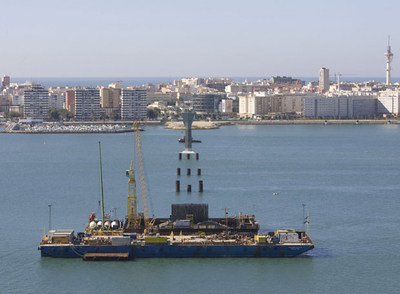 Obras de la construcción del nuevo puente sobre la bahía de Cádiz.
