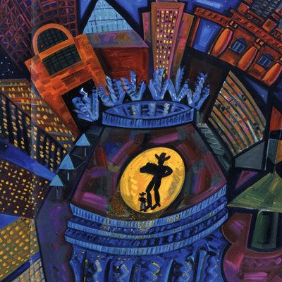   California Plaza   (2001), óleo de Frank Romero, incluido en el libro   Pintores de Aztlán  , de La Casa Encendida.