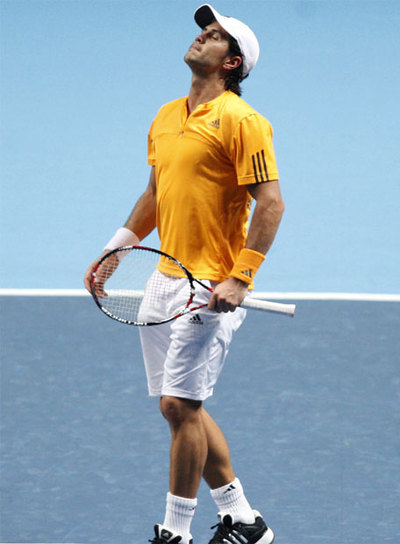 Verdasco se lamenta tras perder un punto contra Federer.