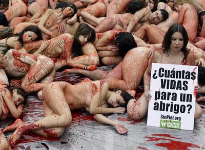 Protesta de los activistas  contra la industria peletera.