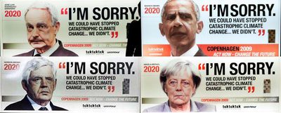 Greenpeace muestra a Zapatero, Obama, Gordon Brown y Angela Merkel en 2020 con un mensaje: 