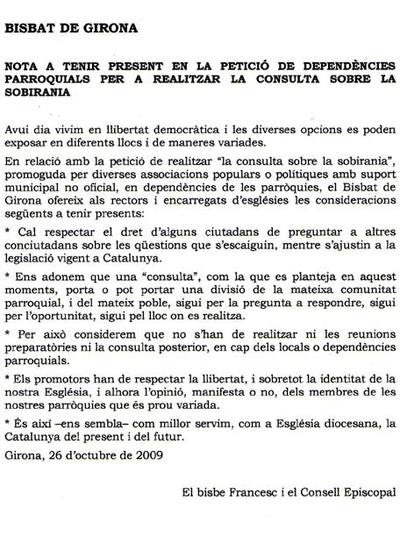 LA CARTA DEL OBISPO DE GIRONA
