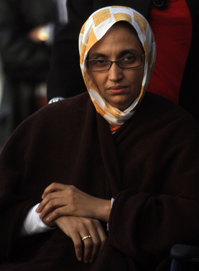 Imagen de la activista saharaui Aminetu Haidar que permanece en huelga de hambre en Lanzarote desde hace 24 días y que ha manifestado esta tarde (9 de diciembre de 2009) a preguntas de los periodistas que piensa regresar a El Aaiún  