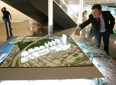 Maqueta del proyecto urbanístico   Puerta de Bilbao,   en Barakaldo, cuyos terrenos  motivaron la deuda de los 43 millones de IVA.