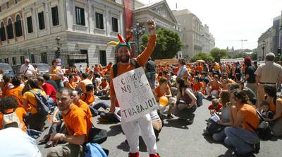 Manifestación de la Federación de Jóvenes Investigadores Precarios en Madrid, en mayo de 2006.