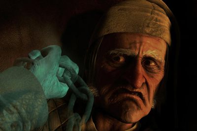 Jim Carrey, como Mr. Scrooge, en  Cuento de Navidad , película de 3-D para Disney.